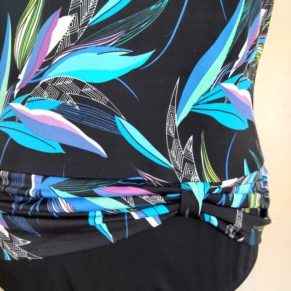 Great Lengths Black Tropical Foliage Print One-Piece Bathing Suit - Picture 4 of 8